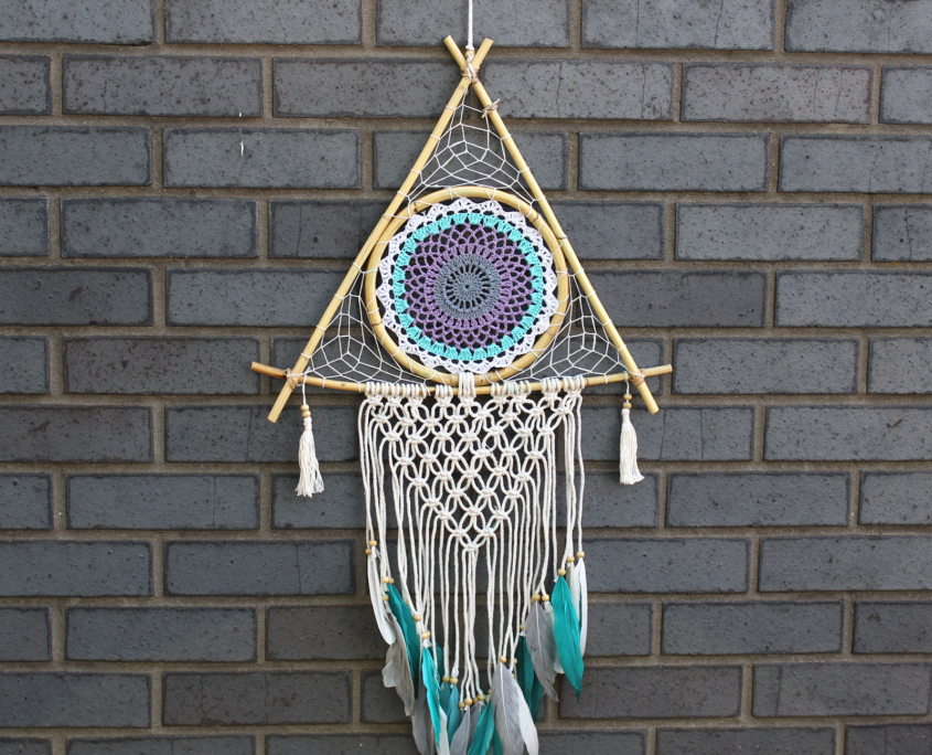 Protection Dream Catcher – Pyramid White/Turquoise