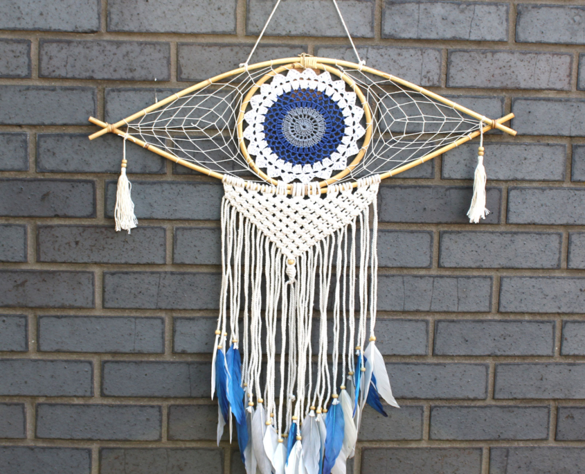 Protection Dream Catcher –  Evil Eye – White/ Blue/Grey