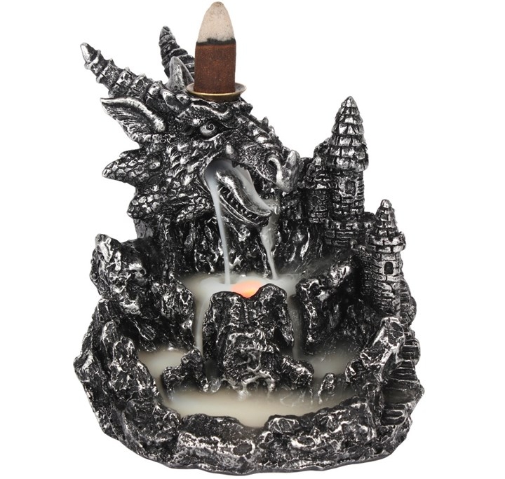 Silver Dragon Backflow Incense Burner With Light