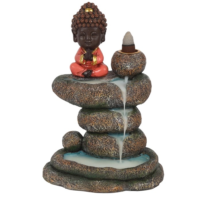 Red Buddha and Rock Pond Backflow Incense Burner